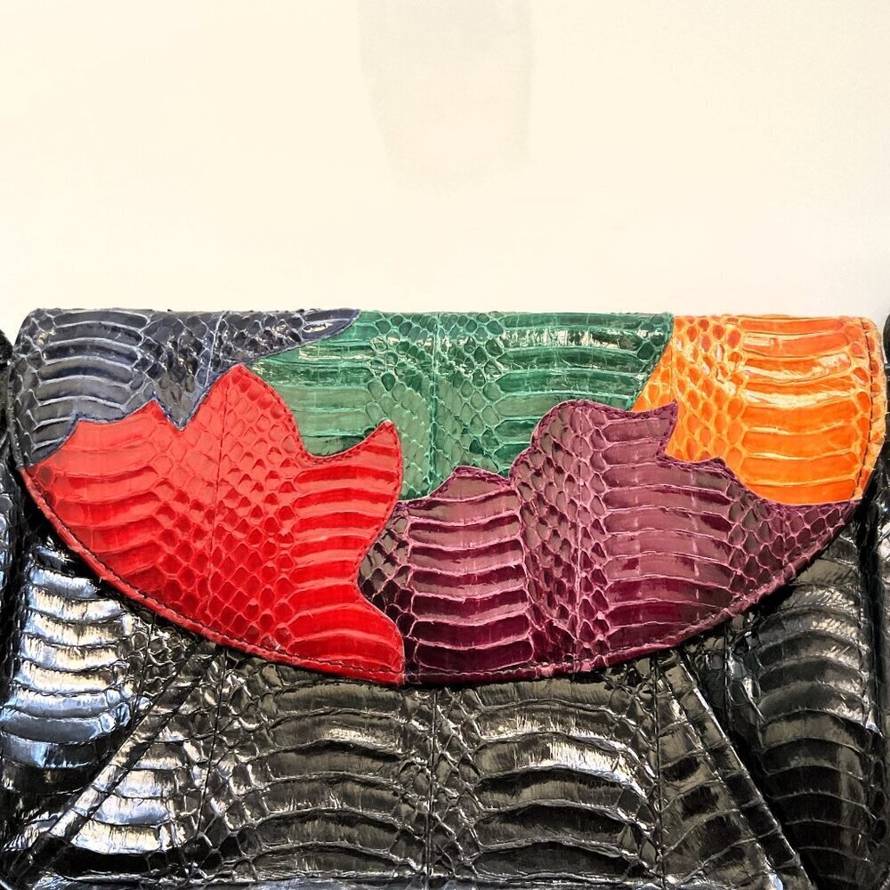 VINTAGE J. RENEE PATCHWORK SNAKESKIN CLUTCH CROSSBODY PURSE BAG - Picture 10 of 12